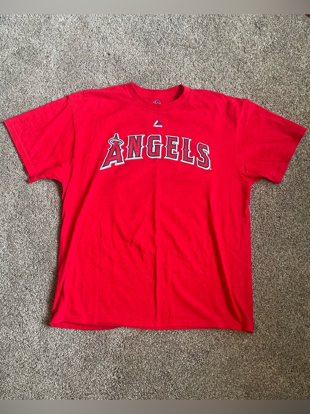 Majestic Red Los Angeles Angels Mike Trout 27 Graphic Short Sleeve Tee Large